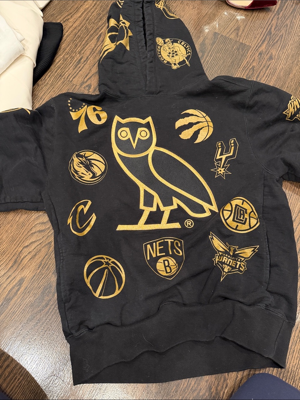 OVO Black Hoodie with Gold Owl & NBA Logos